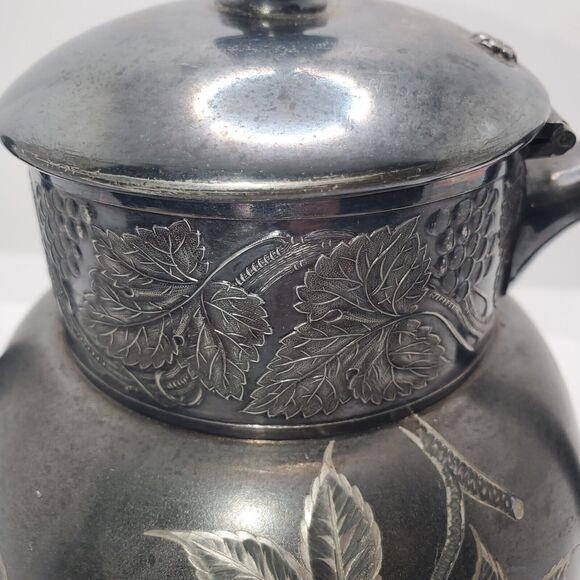 Antique 1800-1849 Pairpoint Mfg. Co. Quadruple Silver Plate Floral Tea Pot Dents - Picture 6 of 16